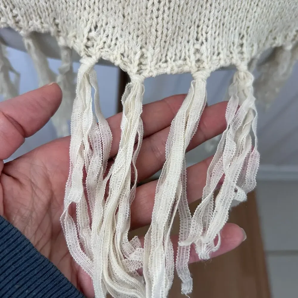 Anthropologie Pepin Crochet Fringe Knit Sweater Boho Cream Women S - Picture 4 of 8
